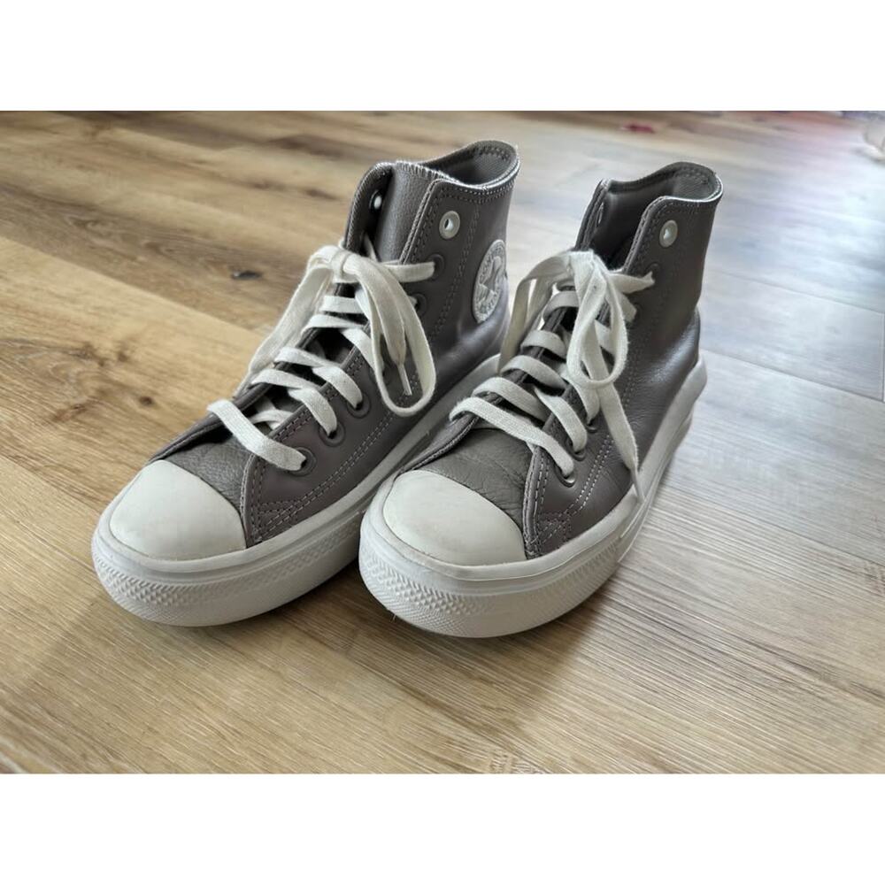 Converse Chuck Taylor All Star High Top Platform Shoe Women Gray Leather LikeNew